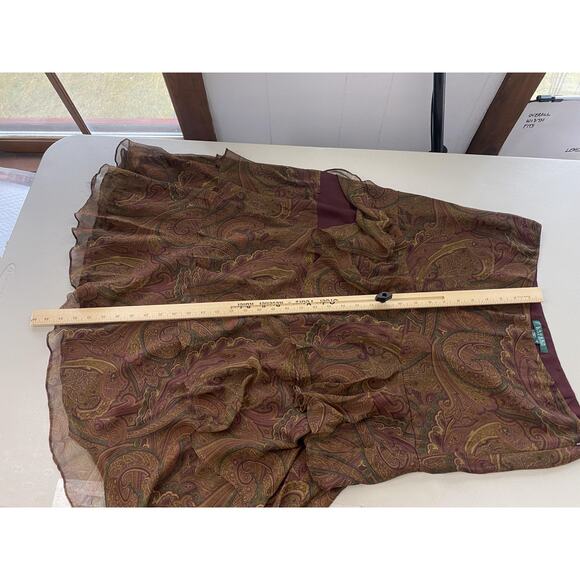 Ralph Lauren Silk Skirt Women 12 Brown Paisley Tiered Ruffle English Countryside - Picture 9 of 10